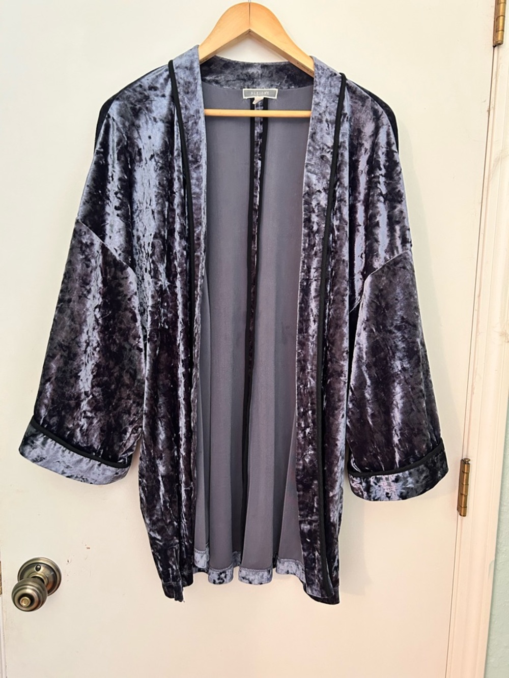 Anthropologie Pleione Crushed Velvet Open Front Kimono Robe - Gray/purple Large